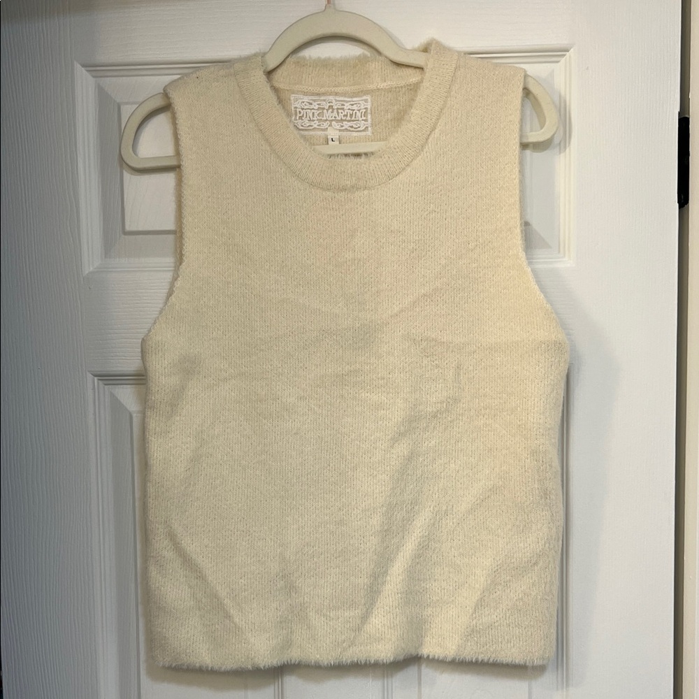 Pink Martini Cream Fuzzy Knit Tank